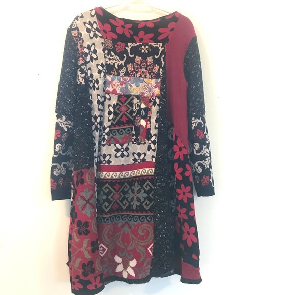 wool jersey jaquard tunic/dress women's M patchwork midi boho artto wear Retro - Picture 3 of 9